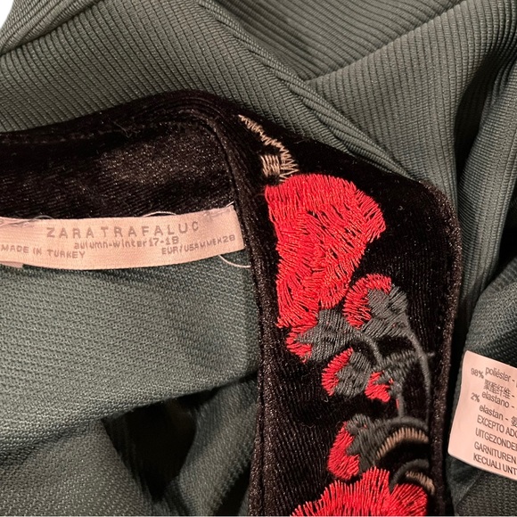 Zara Trafaluc Embroidered Peter Pan collar short sleeve green dress Sz M - Picture 7 of 11